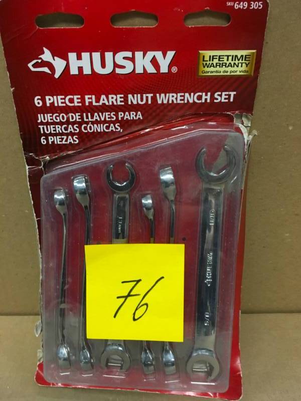lot 76 image: Husky SAE & MM Flare Nut Wrench Set (6-Piece) in good condition
