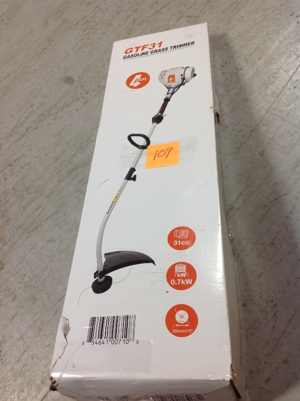 lot 109 image: Sunseeker 31cc Gas 4-Cycle Curve Shaft Attachment Capable Grass Trimmer not used
