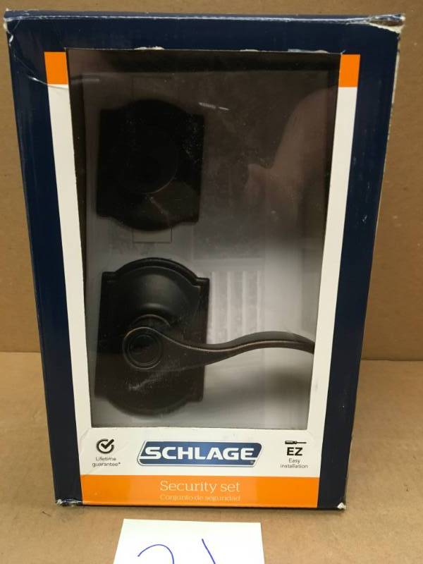 Schlage Camelot Aged Bronze Single Cylinder Deadbolt with Accent Entry Door Lever Combo Pack in good condition