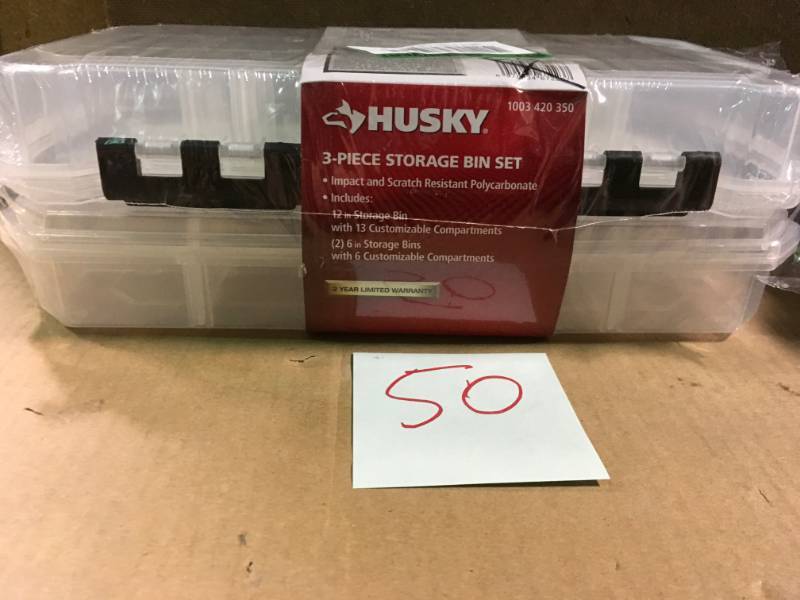 Husky 25-Compartments Small Parts Organizer Storage Bin Set, Clear and Black (3-Piece) in good condition