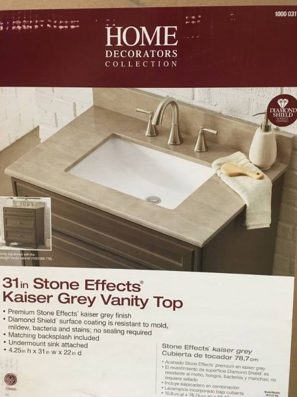 lot 1 image: Home Decorators Collection 31 in. Stone Effects Vanity Top in Kaiser Grey with White Sink not used