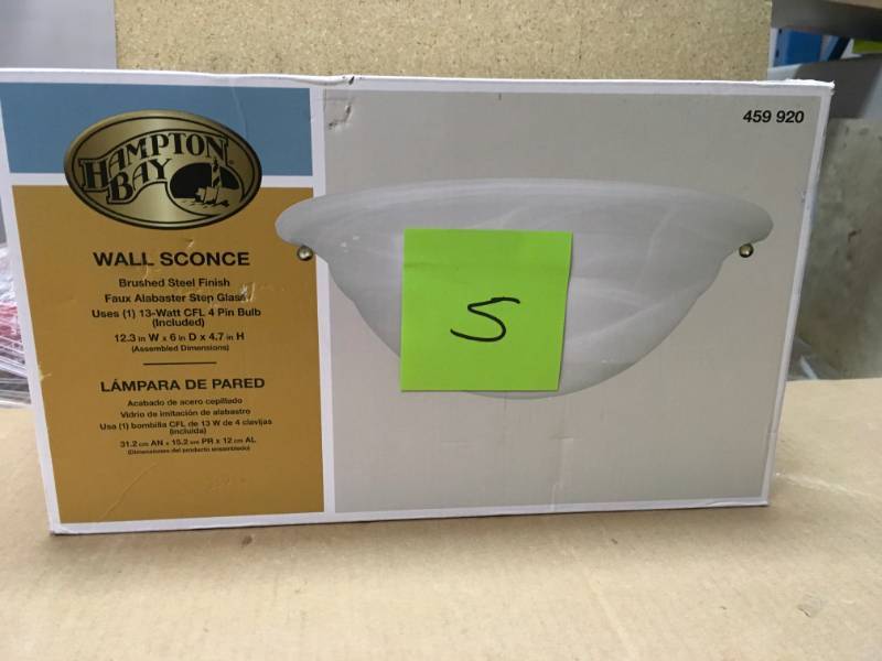 lot 5 image: Hampton Bay 1-Light White Sconce with Alabaster Shade in good condition
