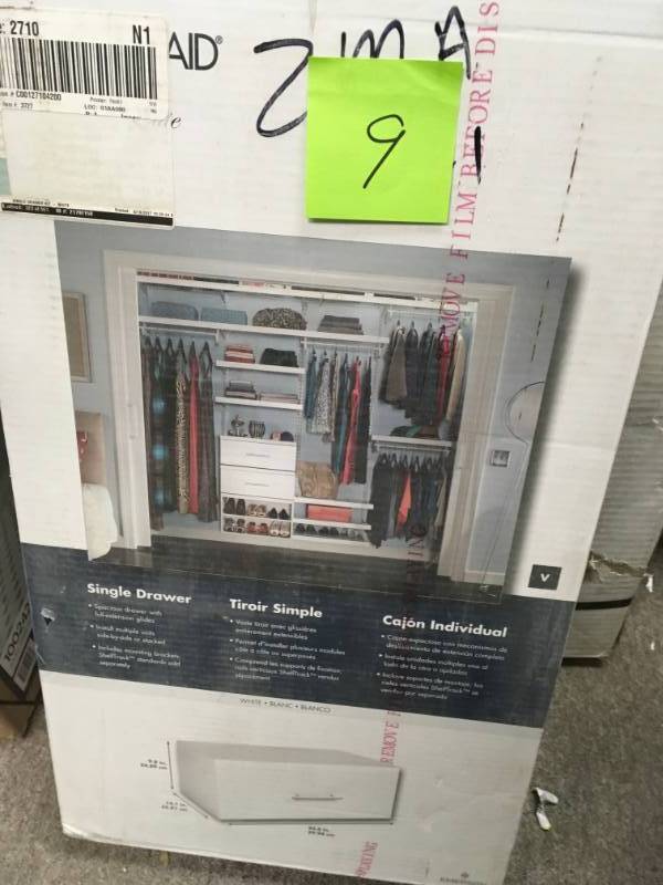 lot 9 image: ClosetMaid Closet Organization 9-34 in. Elite White Drawer 3727 in good condition