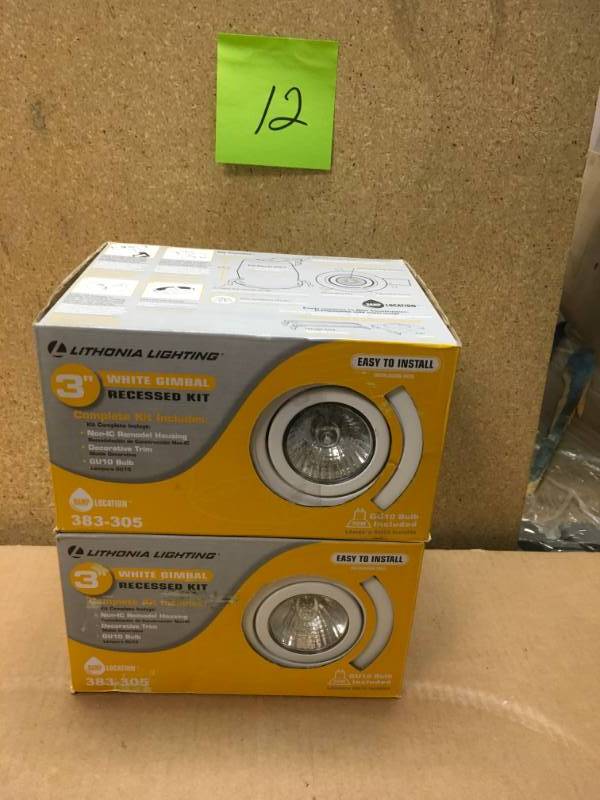 lot 12 image: Lithonia Lighting 3 in. GU10 White Gimbal Recessed Kit QTY 2 in good condition