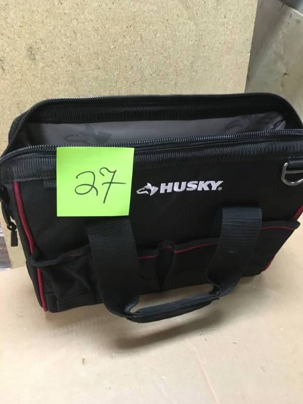 lot 27 image: Husky 14 in. Large Mouth Tool Bag in good condition