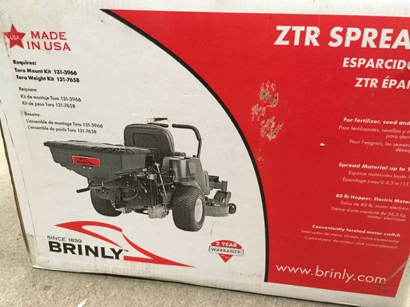 lot 30 image: Brinly-Hardy Rear Mounted ZTR Spreader not used