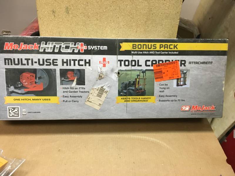 lot 32 image: MoJack Hitch Plus 3 in. Multi-Use Hitch Attachment and 26 in. Tool Carrier in good condition