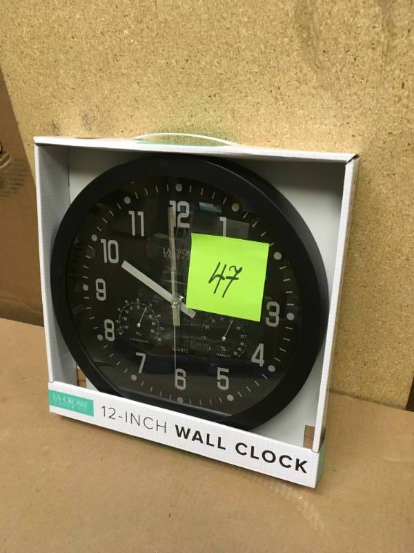 lot 47 image: Wall Clock, Black, With TempHumidity, 12-In. in good condition