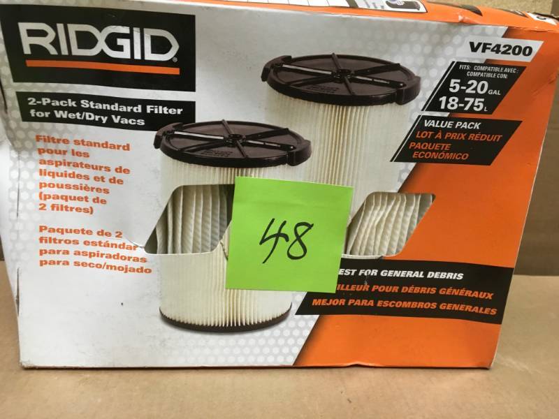 lot 48 image: RIDGID 1-layer Everyday Dirt Pleated Paper Filter for 5.0 Plus Gal. RIDGID Wet Dry Vacs (2-Pack) in good condition