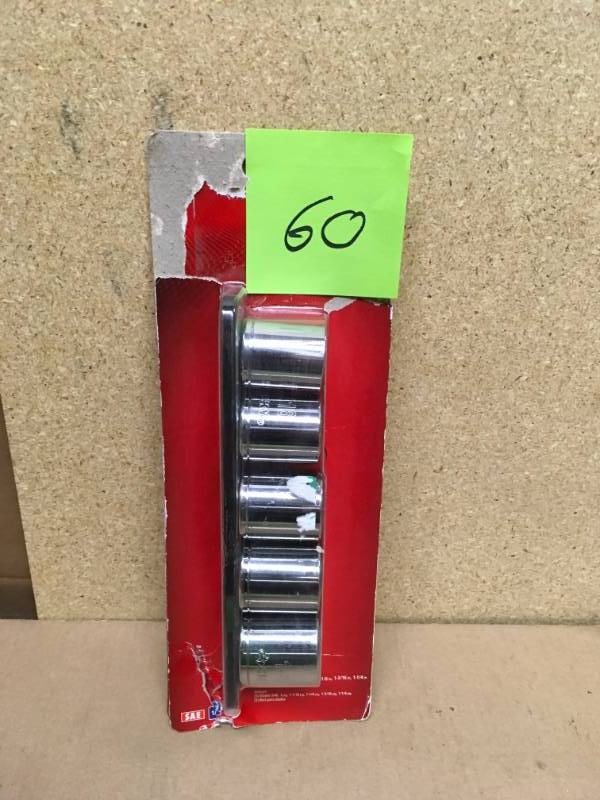 lot 60 image: Husky 12 in. Drive SAE X-Large Socket Set (5-Piece) in good condition
