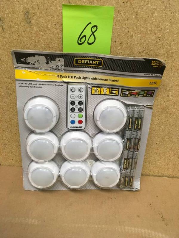 lot 68 image: Defiant LED 30 Lumen Puck Lights with Remote Control (8-Pack) in good condition