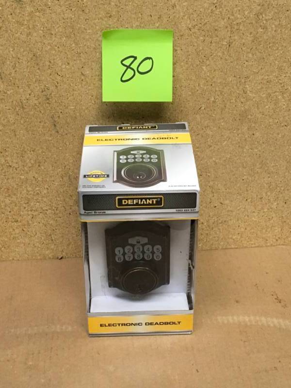 lot 80 image: Defiant Castle Aged Bronze Single Cylinder Electronic Keypad Deadbolt in good condition