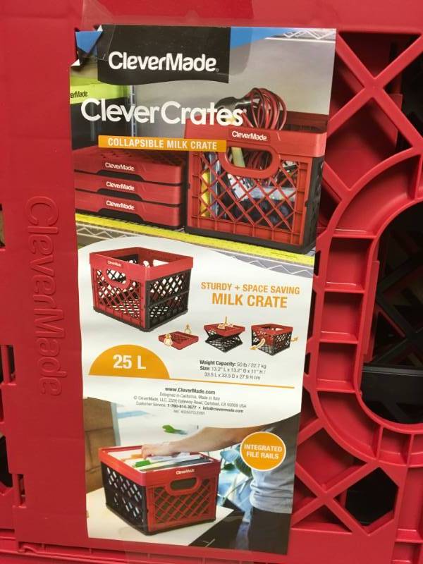 lot 91 image: CleverMade Collapsible Milk Crate - Stackable Collapsible Storage BinContainer  Utility Tote, 25 Liters, Red in good condition