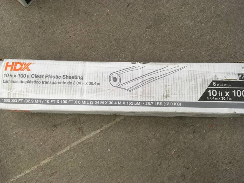 lot 95 image: HDX 10 ft. x 100 ft. Clear 6 mil. Plastic Sheeting in good condition