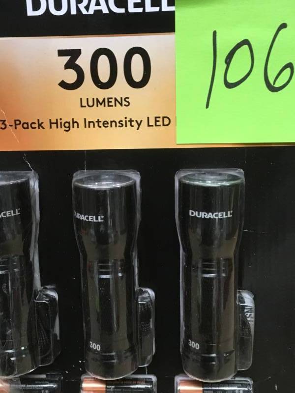 lot 106 image: Duracell 300-Lumen LED Flashlight with Batteries (3-Pack) in good condition