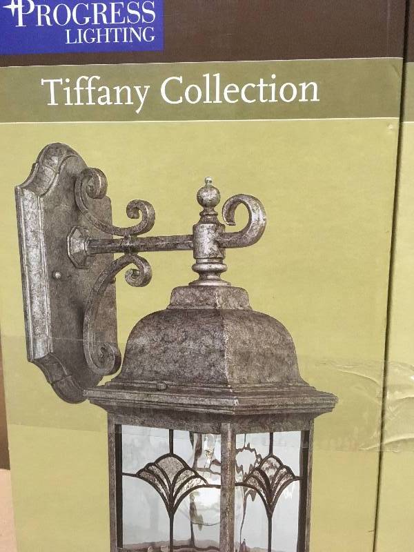 Progress Lighting P5994-50 1-Light Wall Bracket with Water Patterned Glass and Faux Tiffany Art Glass Accents QTY 2 not used