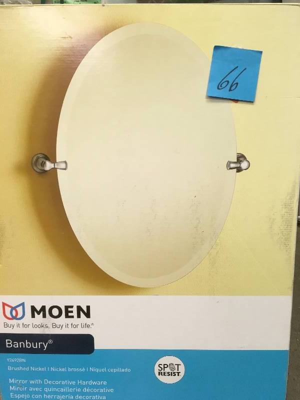 MOEN Banbury 26 in. x 23 in. Frameless Pivoting Wall Mirror in Brushed Nickel  in very good condition