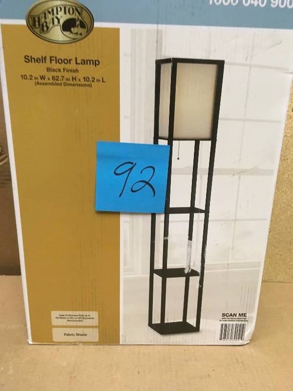 Hampton Bay 62.75 in. Black Shelf Floor Lamp with Ivory Fabric Lamp Shade not used