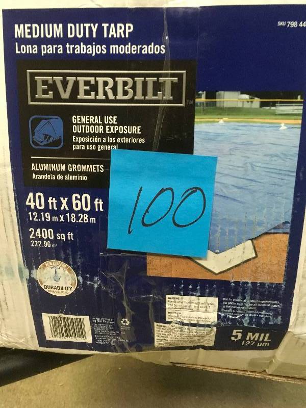 Everbilt 40 ft. x 60 ft. Blue Medium Duty General Purpose Tarp  in very good condition