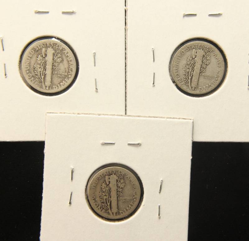 GROUP OF 3 MERCURY DIMES 1918 1918-D 1918-S