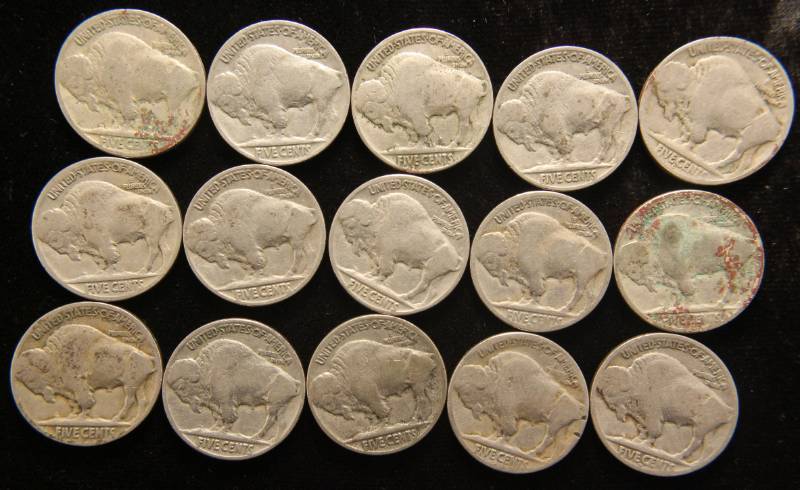 GROUP OF 15 US BUFFALO NICKELS