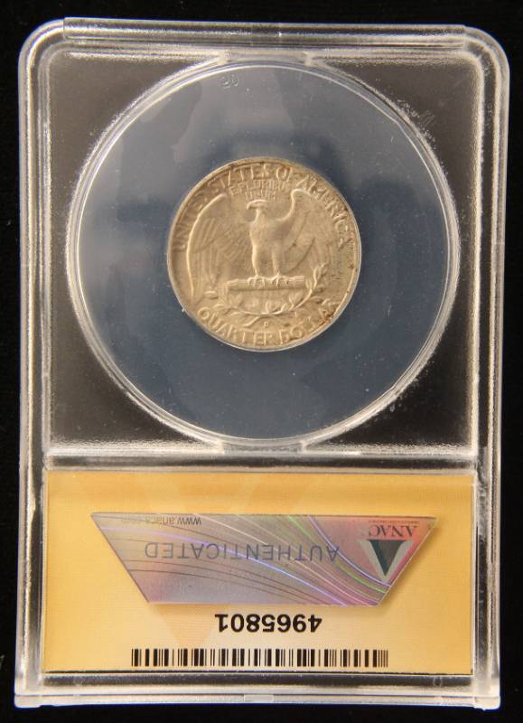 1949-D WASHINGTON SILVER QUARTER MS64 ANACS