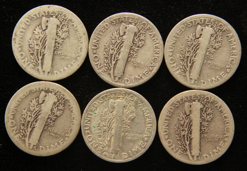 GROUP OF 6 MERCURY DIMES AS PICTURED