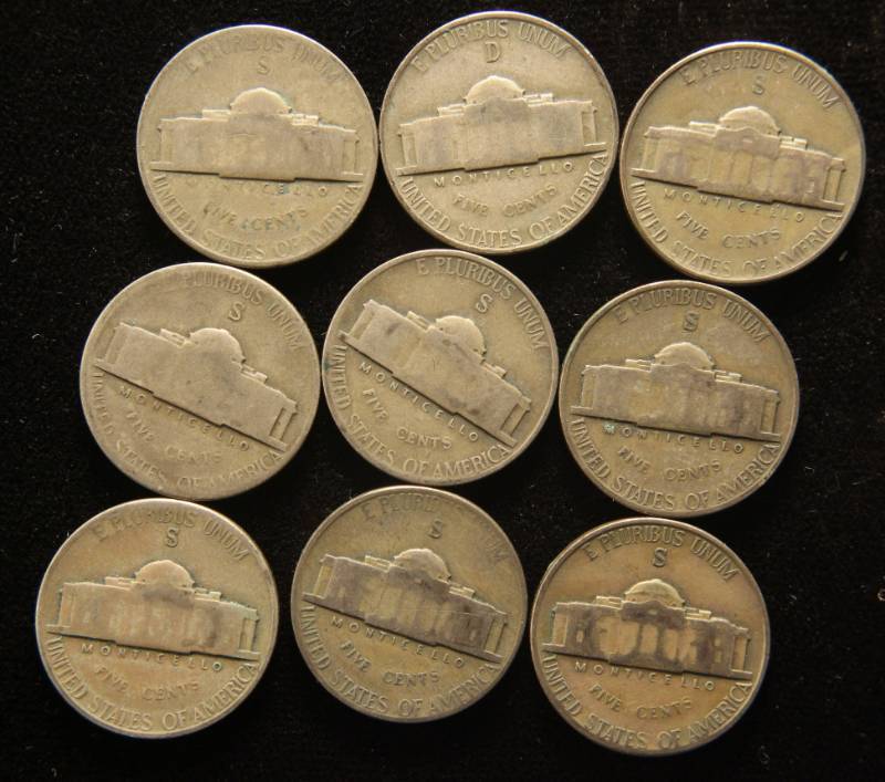 GROUP OF 9 US WWII WARTIME SILVER NICKELS