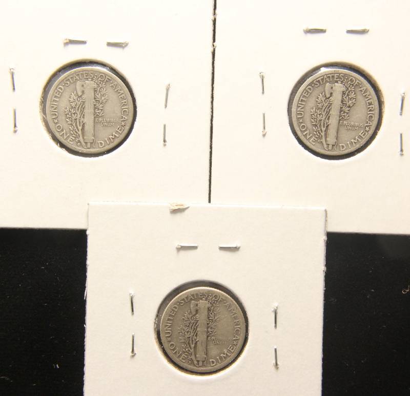 GROUP OF 3 EARLY DATE MERCURY DIMES 1916 1916-S 1917