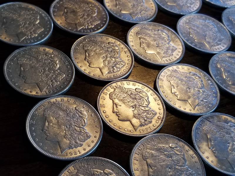 GROUP OF 20 AU-UNC 1921 MORGAN SILVER DOLLARS
