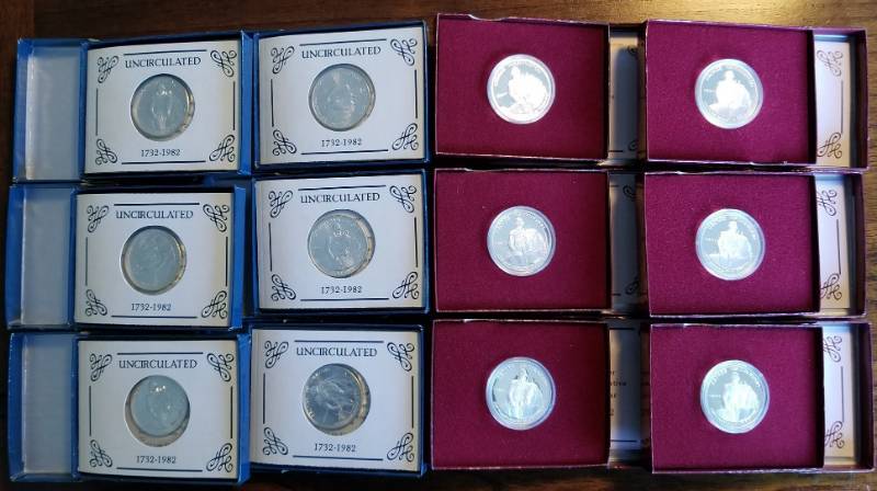 GROUP OF 12 SILVER WASHINGTON COMMEMORATIVE HALF DOLLARS (6 MS & 6 PROOF)