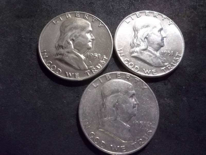 1951 P,D,S Franklin Half Dollars