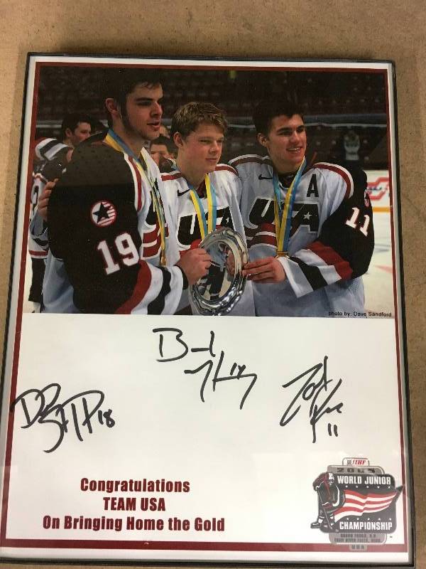lot 329 image: 2005 World Juniors USA Autographed Photo - Drew StaffordZach Parise