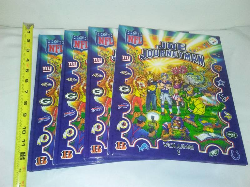 lot 25 image: 4 NFL Books, Joe Journeyman  stories about all 32 teams in a clever way.