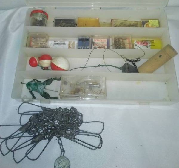 lot 87 image: Infinite Tackle Box container plus  Amazing collection of vintage  variety.