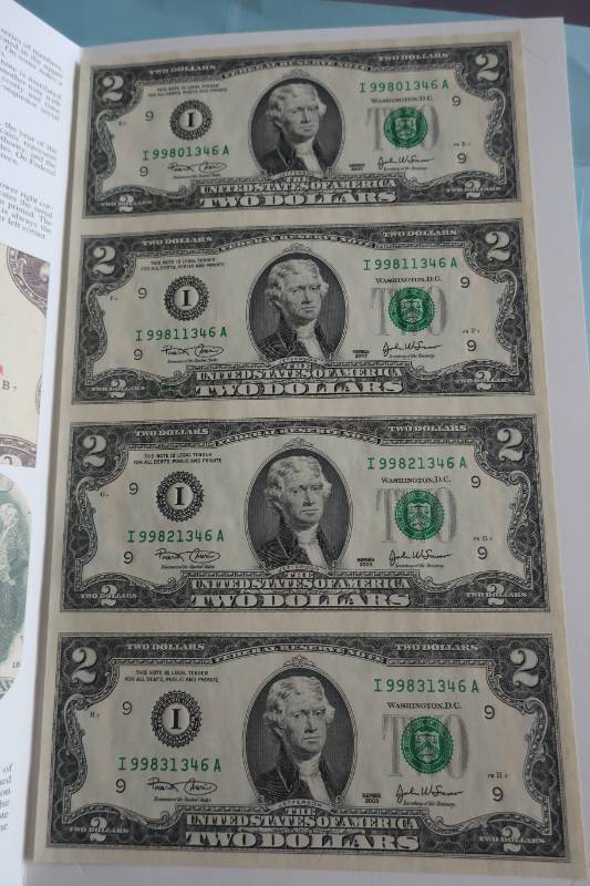 lot 412 image: Uncut Sheet of $2 Bills - Legitimate Currency