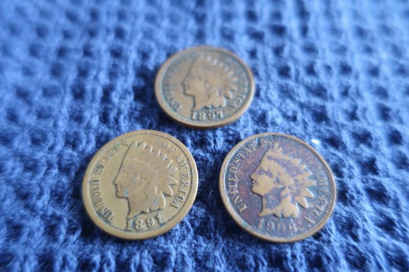 lot 461 image: 3 Indian Head Pennies - 1891, 1897, 1906