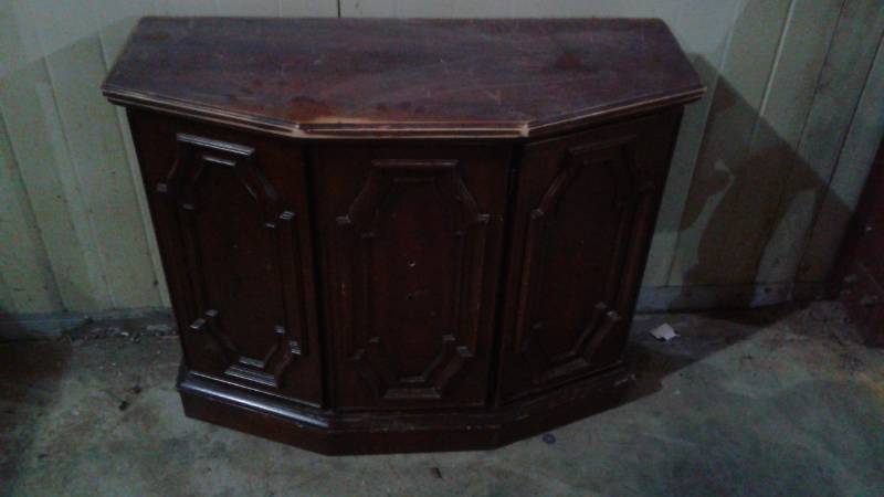 lot 12 image: Vintage Wood Cabinet, Used, Shows Wear, Marks