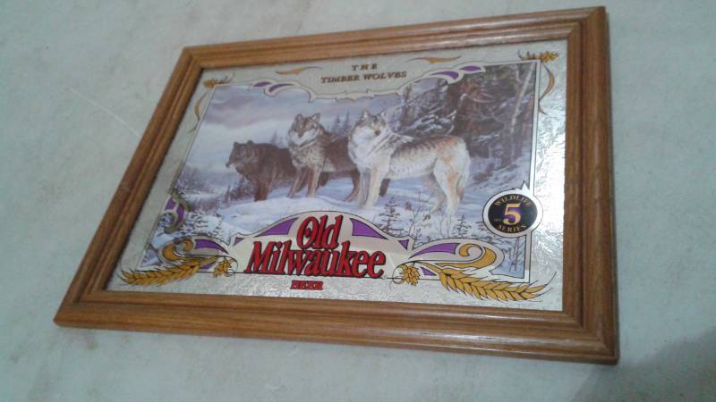 lot 16 image: Old Milwaukee Beer Framed Mirror, The Timberwolves Wildlife Series