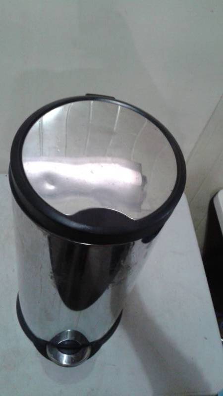 lot 18 image: Round Metal Foot Lever Trash Can, Used, Some Wear