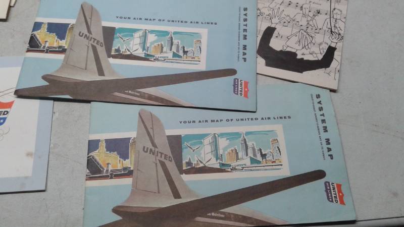 lot 137 image: Lot Of Vintage Paper And Stamps, Old United Airline Maps, Post Cards