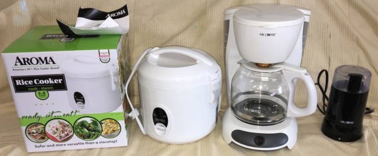 lot 53 image: Rice Cooker, Coffee Maker, and Coffee Grinder