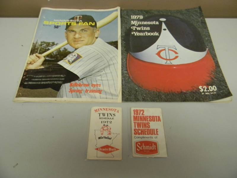 lot 10 image: MINNESOTA SPORTS FAN MARCH 1973, HARMON KILLEBREW - 1979 MINNESOTA TWINS YEARBOOK - 1972 GRAIN BELT BEER & SCHMIDT BEER TWINS SCHEDULES - AWESOME COLLECTION - SEE PICTURES