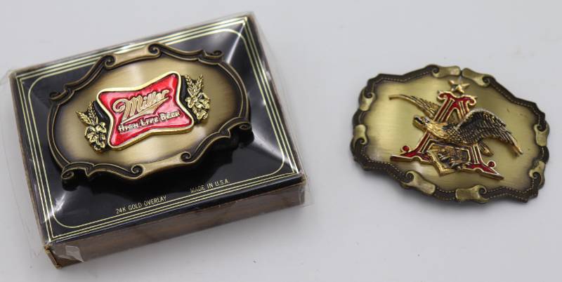 lot 32 image: Miller & Annheuser Bush Belt Buckles