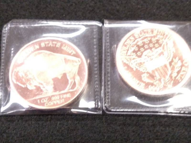 lot 122 image: (2) One Ounce .999 Copper Coins...