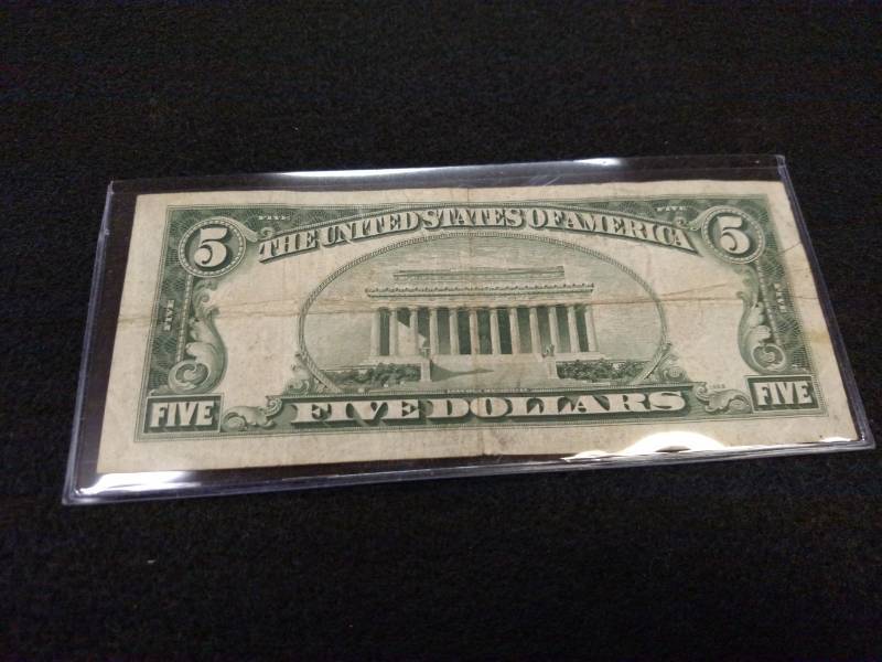 lot 128 image: 1928 D Five Dollars Red Seal Note...