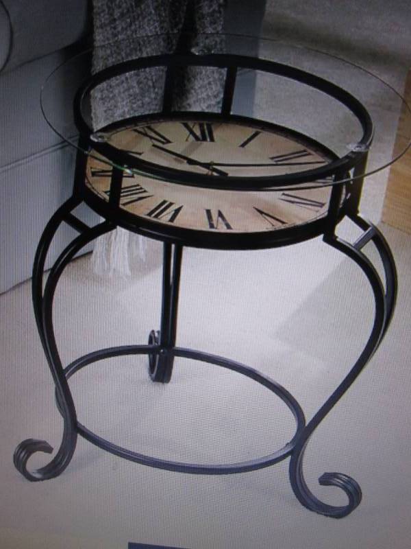 lot 16 image: Clock End Table open box Retail $79...
