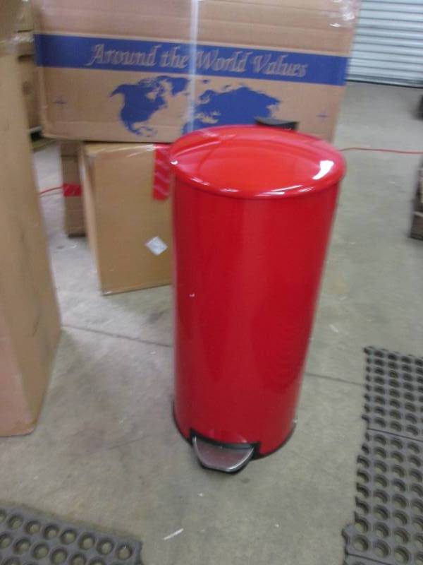 lot 25 image: 50 L Red Bullet Trash Bin open box...