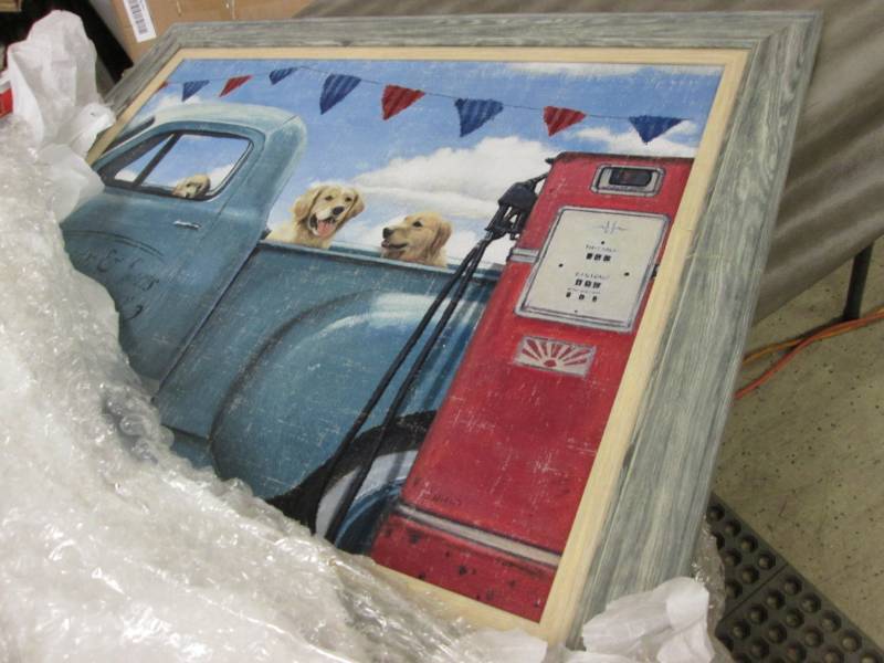 lot 145 image: Vintage Pickup with Dogs Wall Art, ...