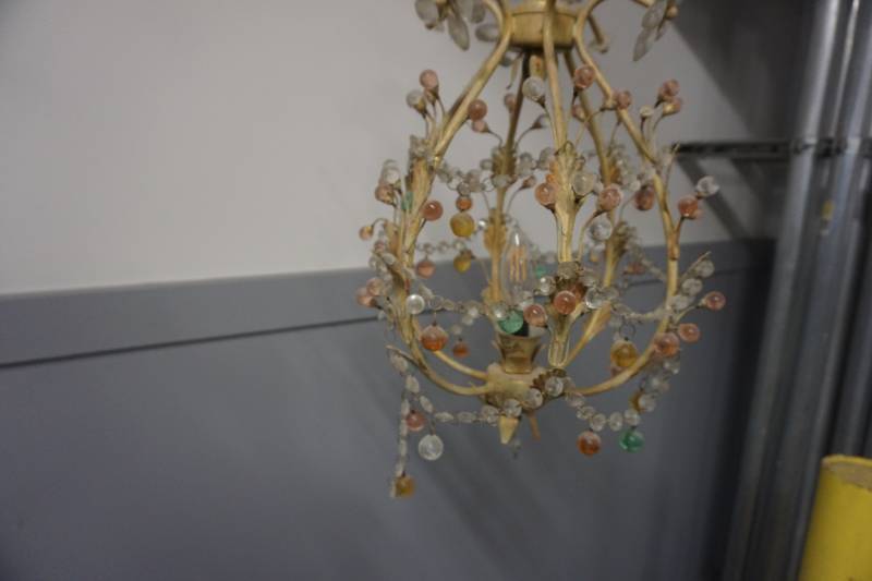 lot 73 image: Bronze Single Light Glass Crystal Chandelier